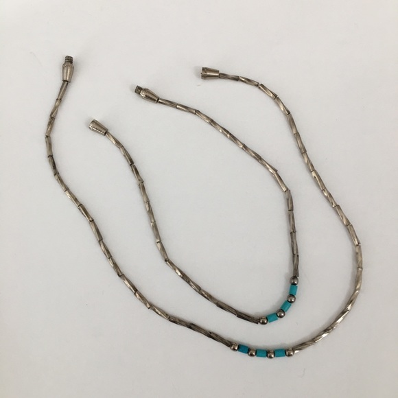 Zuni Turquoise silver bracelet & ankle chain set - Picture 3 of 7